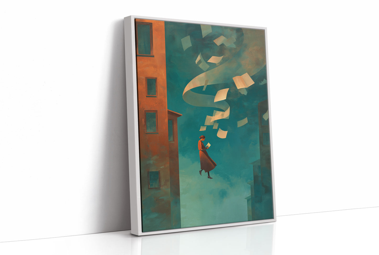 Stories Lift Her Between Buildings