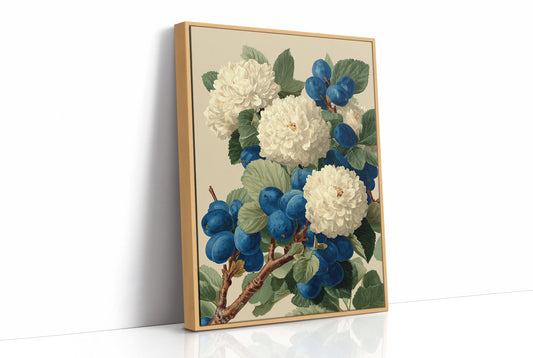 Cream Blossoms Among the Blue Plums