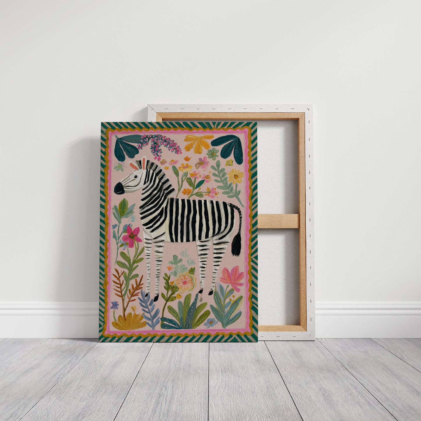 Whimsical Zebra in Floral Paradise