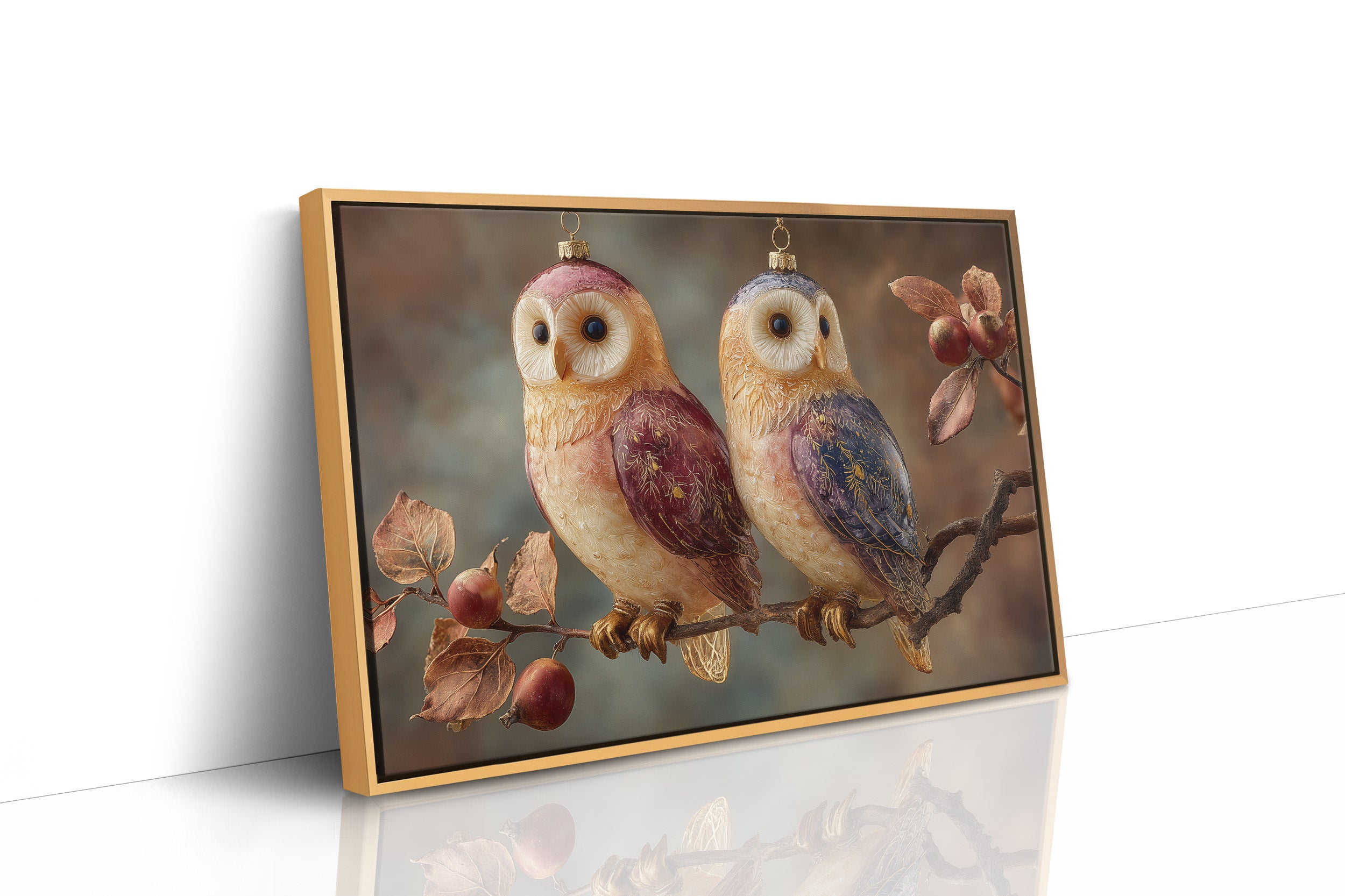 Glass Owls on a Winter Branch