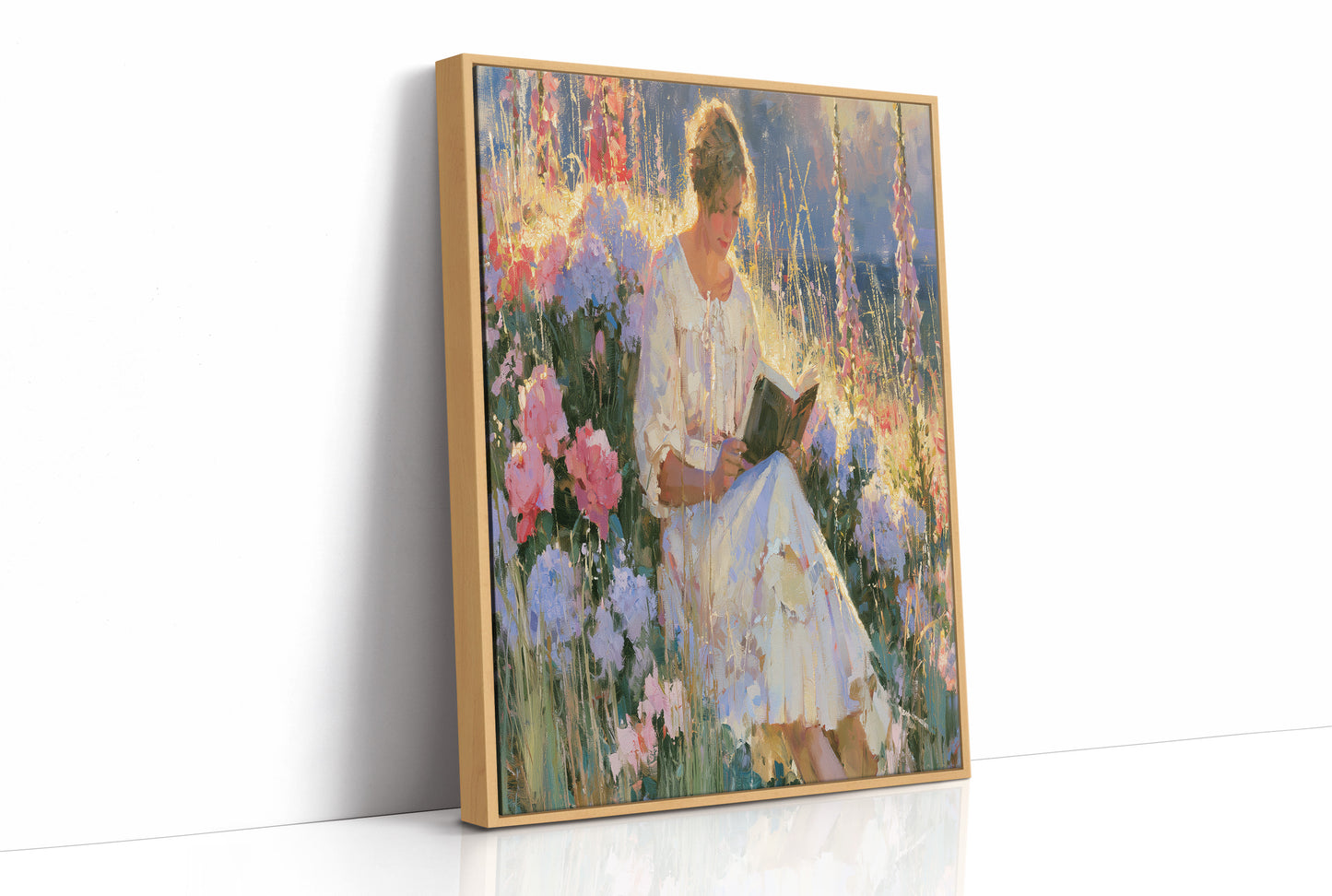 Reading Girl In Sunlit Garden