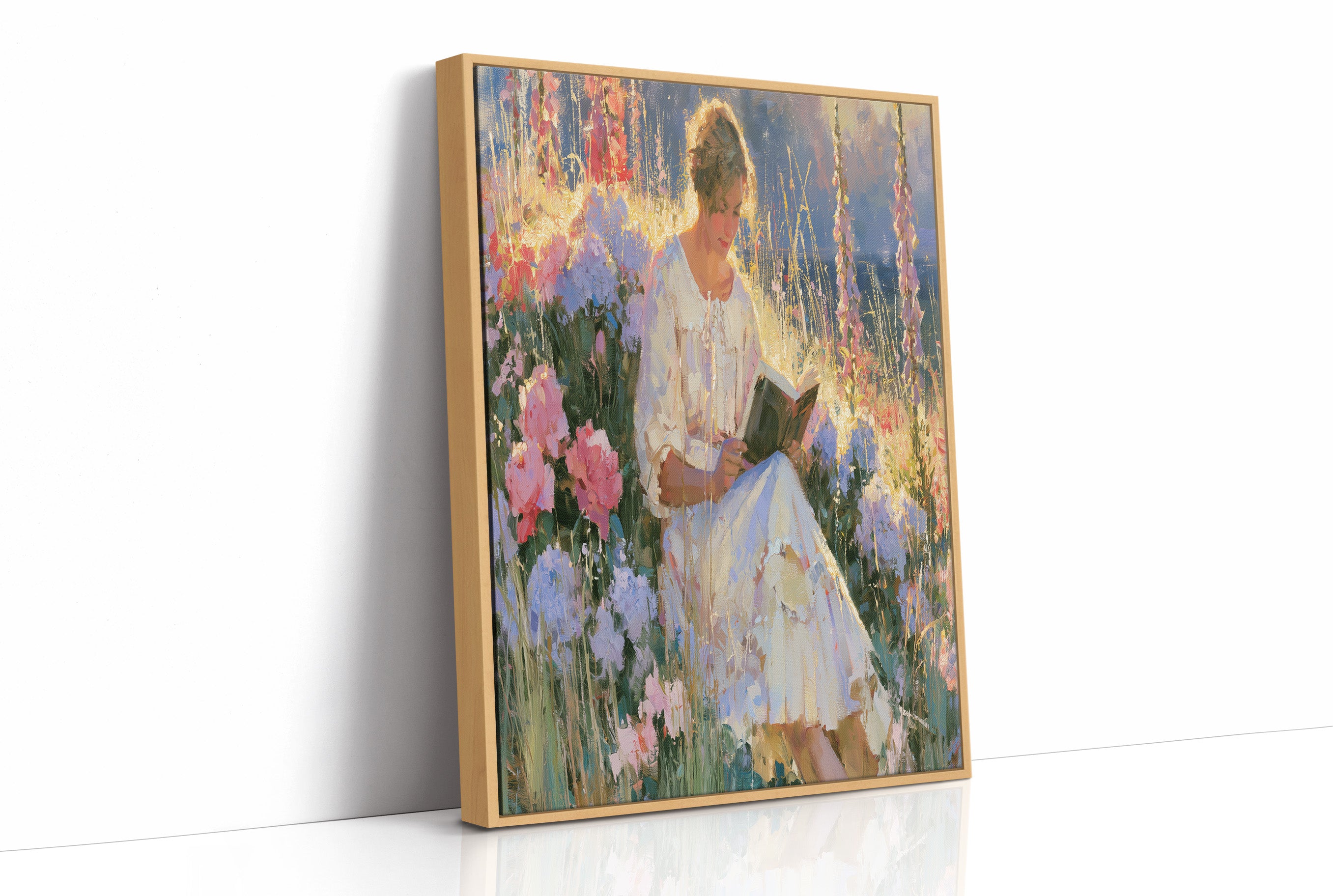 Reading Girl In Sunlit Garden