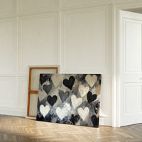 Hearts Dance Through Monochrome Mist