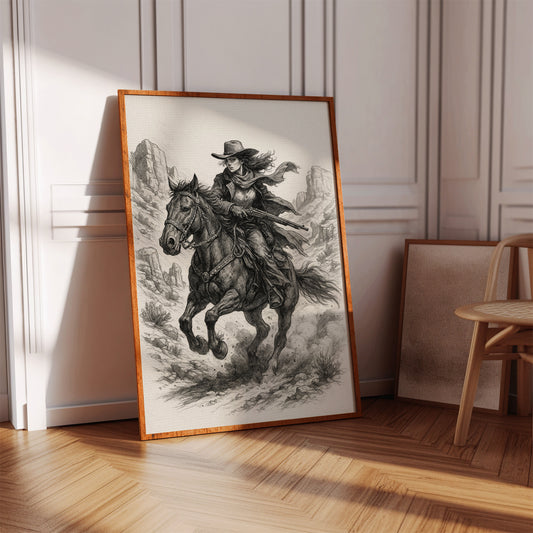 Grit & Dust – Cowgirl Outlaw Western Sketch Print