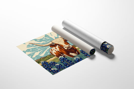 Texas Icon – Longhorn and Bluebonnets Pop Art