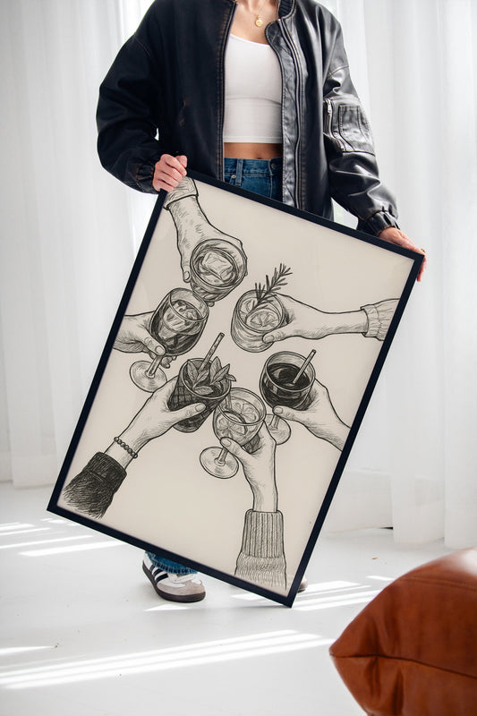 Cheers in Ink Toasting Hands Print