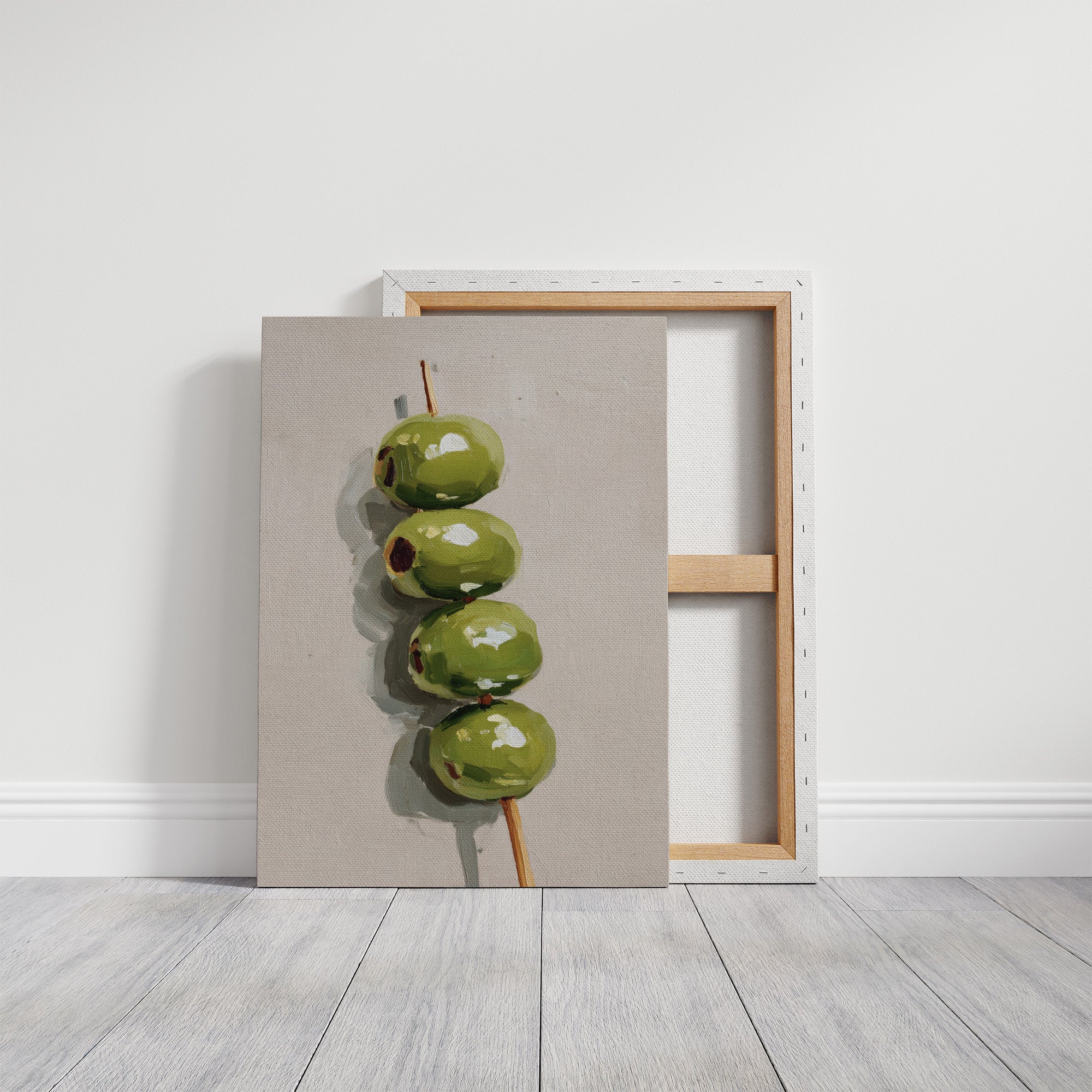 Verdant Olives on Wooden Skewer