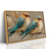 Two Bluebirds and Golden Filigree