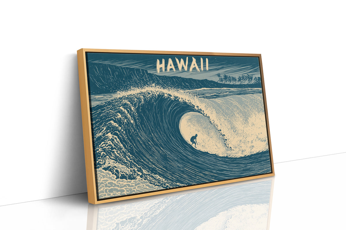 Hawaii Barrel Wave Woodcut