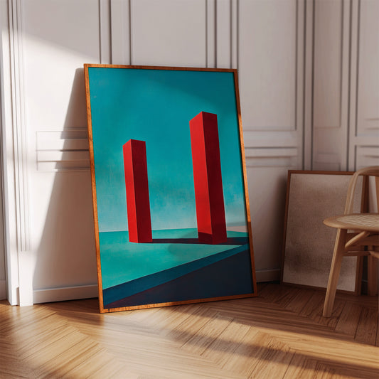 Red Pillars Against Turquoise Sky