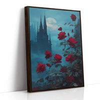 Crimson Blooms Against Ancient Spires