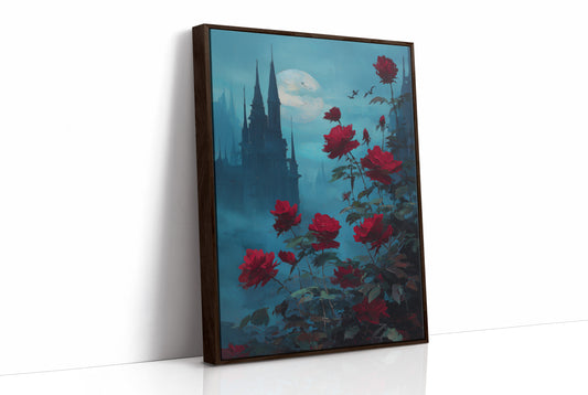 Crimson Blooms Against Ancient Spires