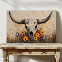 Longhorn Skull with Wildflowers