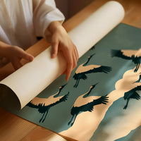 Cranes Over Misted Peaks
