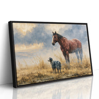 Bay Horse and Aussie Shepherd