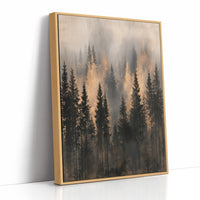 Pines Rising Through Amber Mist