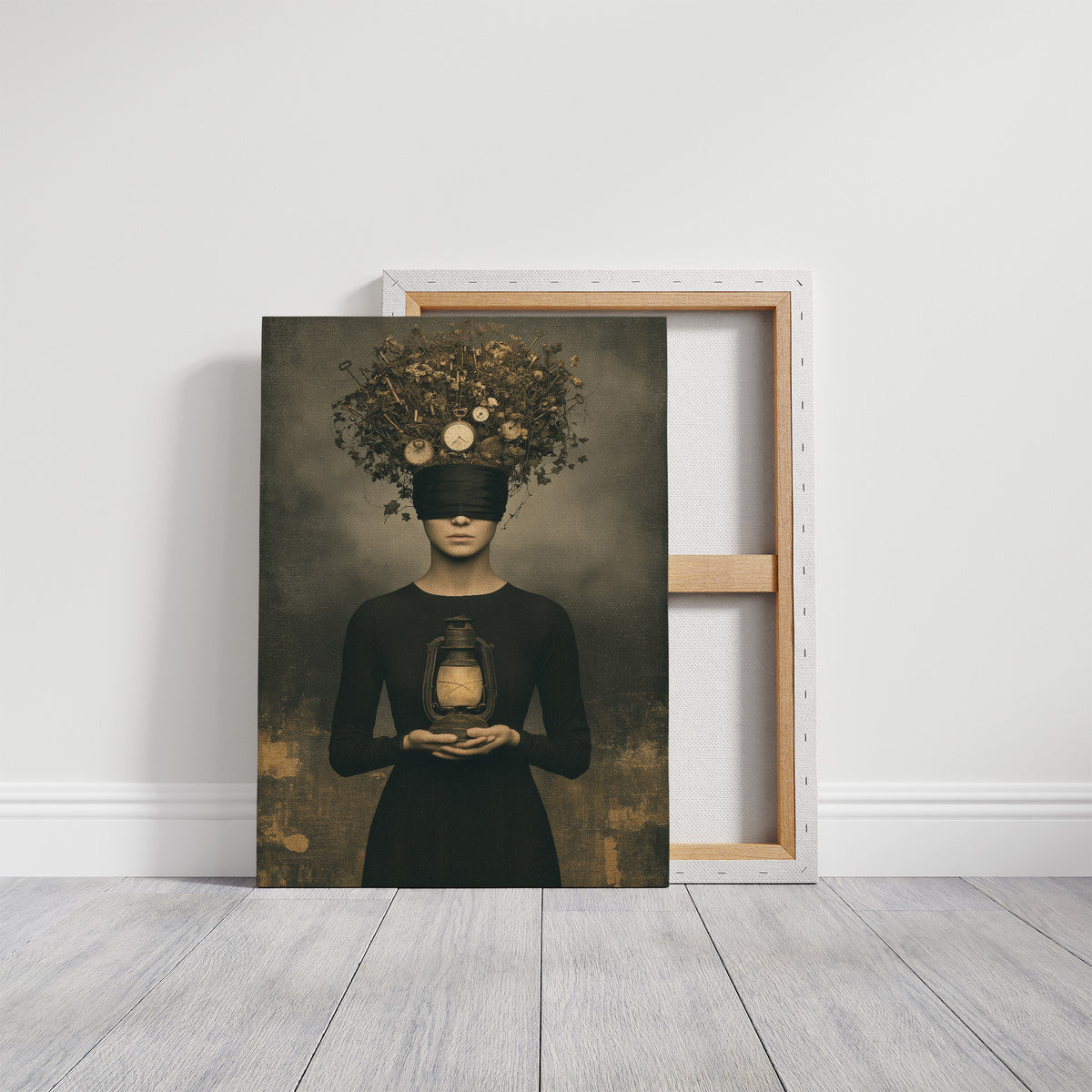 Blindfolded Time: Woman with a Glowing Lantern