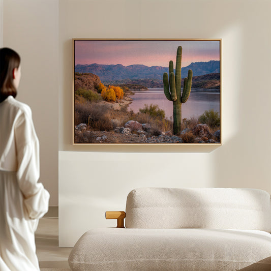 Desert Lake Glows At Dusk