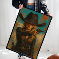 Western Grit: Cowgirl With Revolver Canvas Art