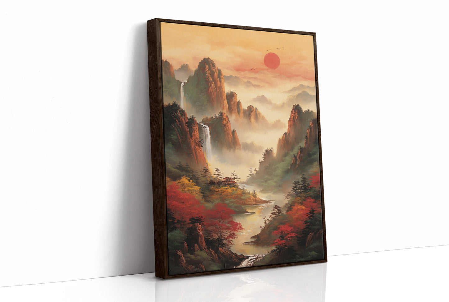 Red Maples Dance Through Mountain Mist