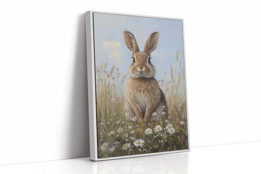 Charming Rabbit Portrait Canvas - Whimsical Animal Art - White Framed Canvas image 1