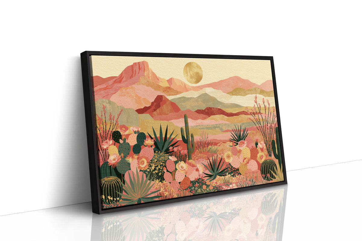 Blooming Desert Under Golden Moon