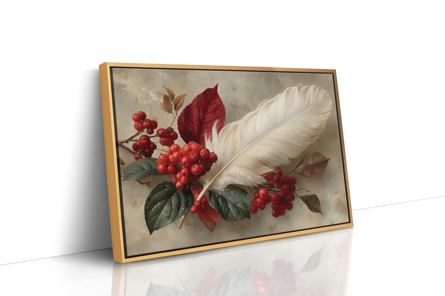 White Feather Among Winter Berries