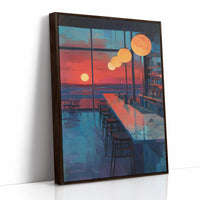 Lanterns Float Above Empty Barstools