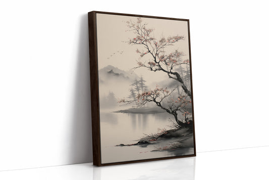 Cherry Blossoms Meet Misty Lake