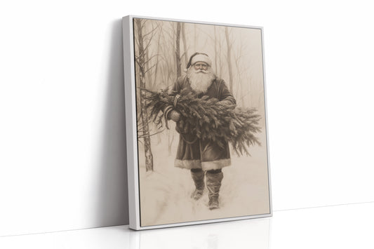 Vintage Santa Claus Drawing - Festive Holiday Art - White Framed Canvas image 1
