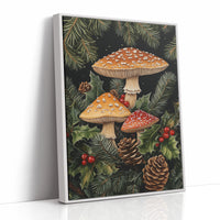 Enchanted Mushroom Forest Print - Woodland Holiday Decor - White Framed Canvas image 1