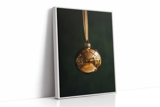 Golden Ornament Photography Print - Elegant Holiday Decor - White Framed Canvas image 1