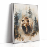 Majestic Bear Watercolor Print - Nature Wildlife Art - White Framed Canvas image 1