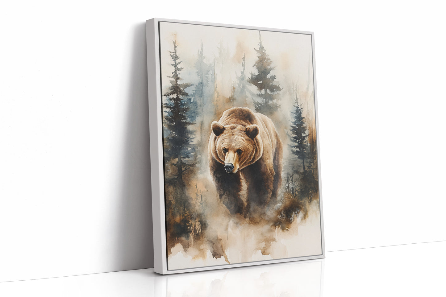 Majestic Bear Watercolor Print - Nature Wildlife Art - White Framed Canvas image 1