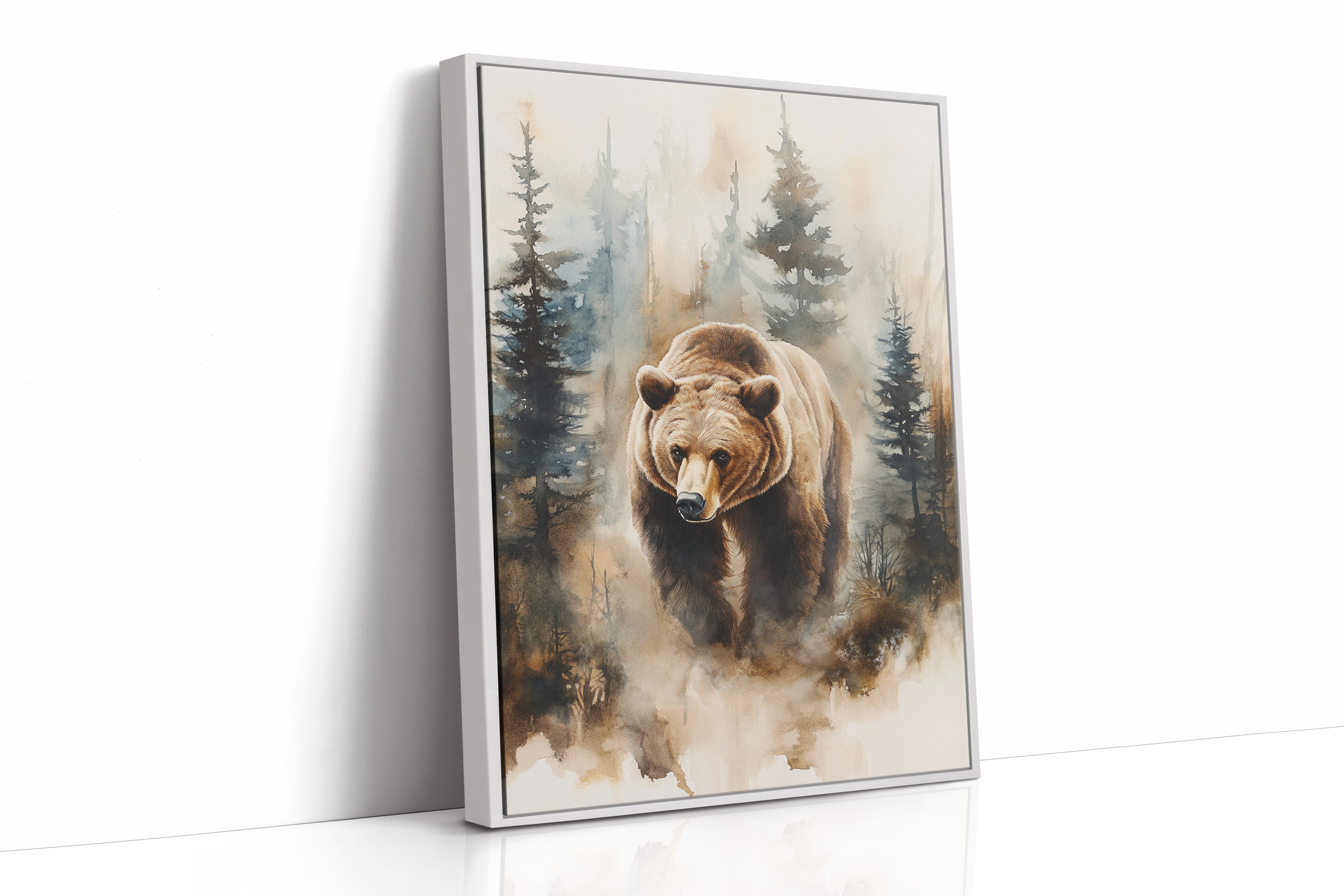 Majestic Bear Watercolor Print - Nature Wildlife Art - White Framed Canvas image 1