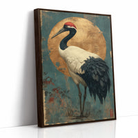 Noble Crane Against Golden Moon