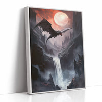 Dragon Over Moonlit Canyon - Fantasy Wall Art - White Framed Canvas image 1