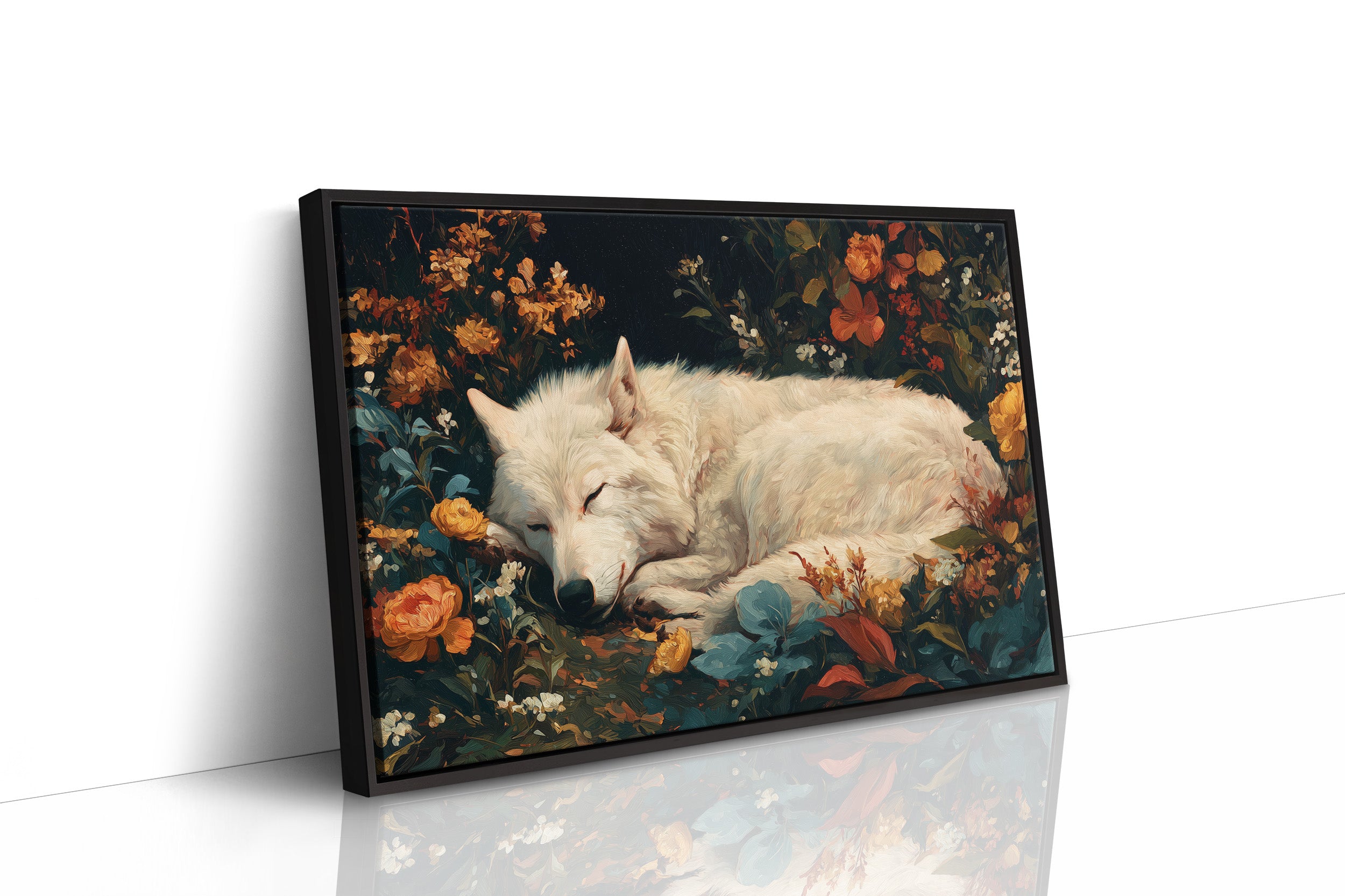 White Wolf Among Autumn Blooms