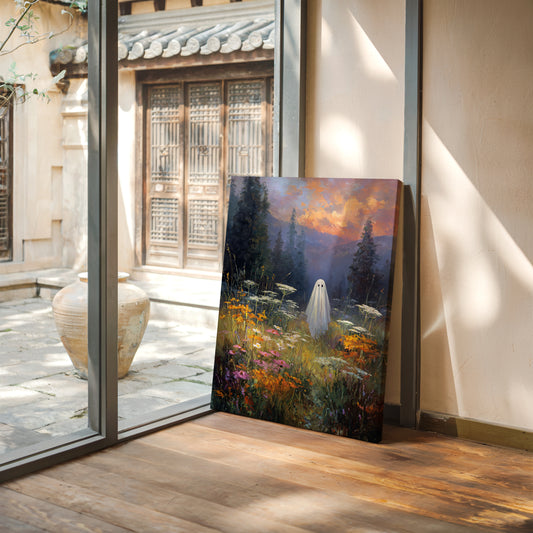 Ghostly Meadow Landscape Canvas - Whimsical Nature Art - Gallery Canvas image 1