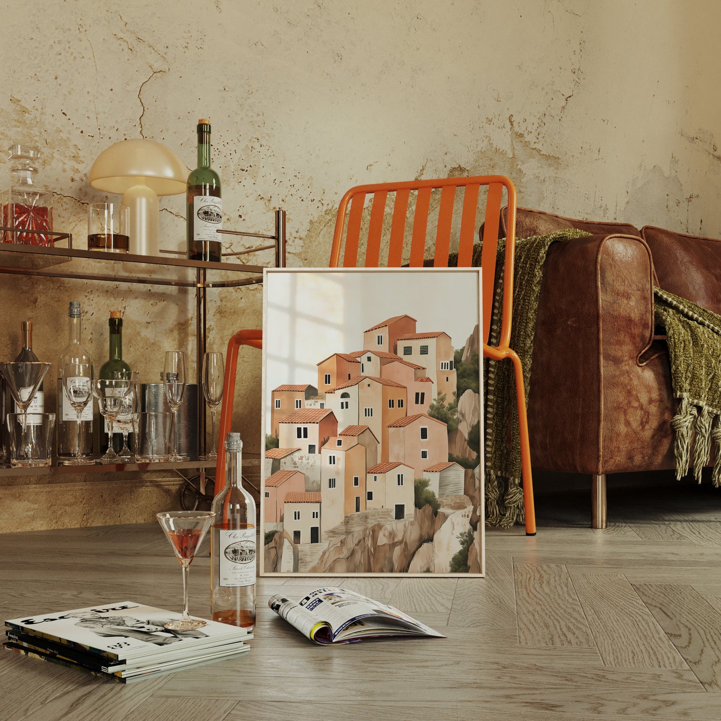 Sunlit Cliffside Village in Warm Earth Tones