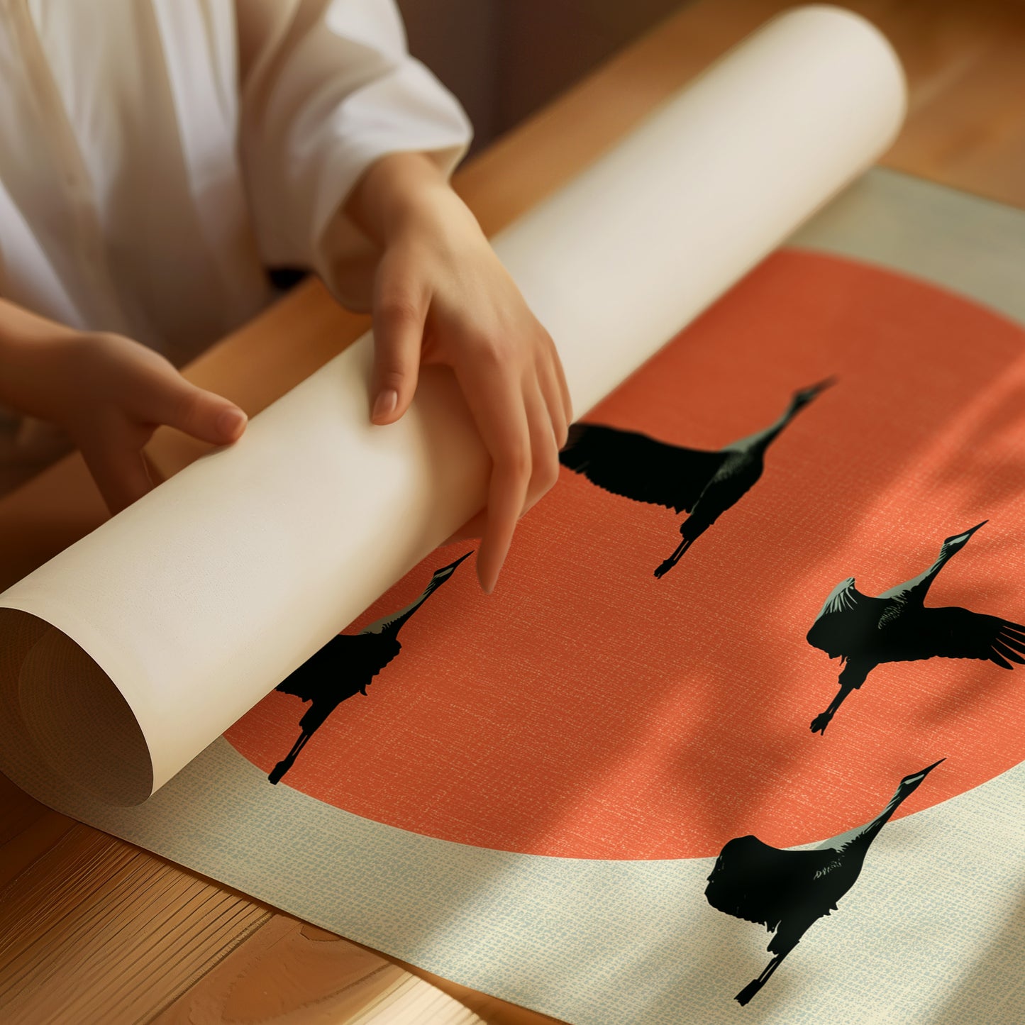 Cranes Across a Red Sun