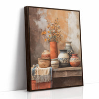 Clay Vessels Hold September's Last Blooms