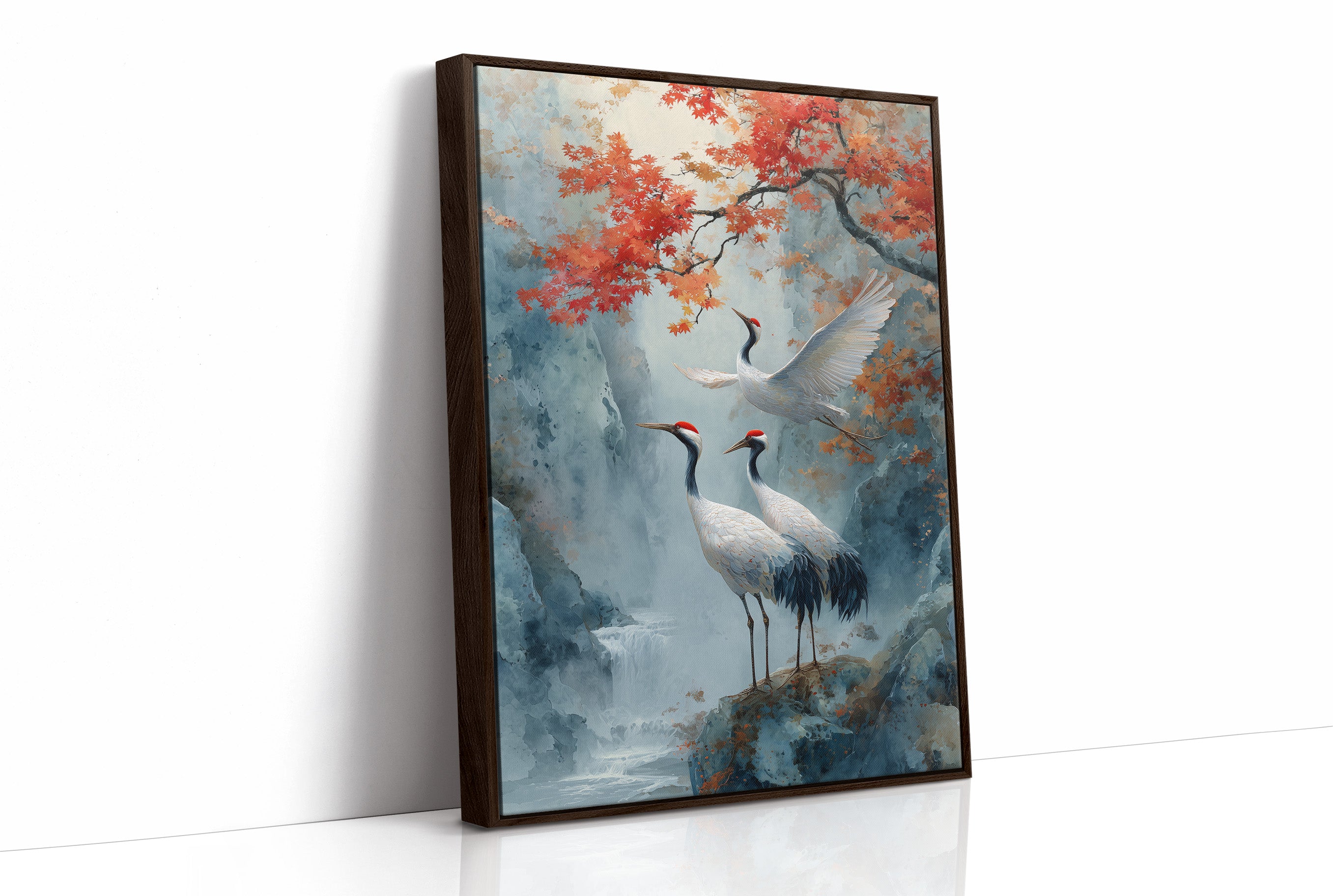 Cranes Dance Below Maple Fire