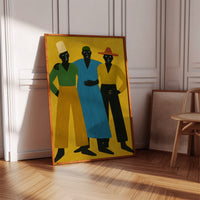 Three Figures Stand In Golden Light