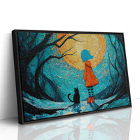 Child And Cat Beneath Glowing Moon