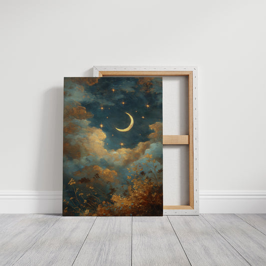 Golden Crescent Through Evening Clouds