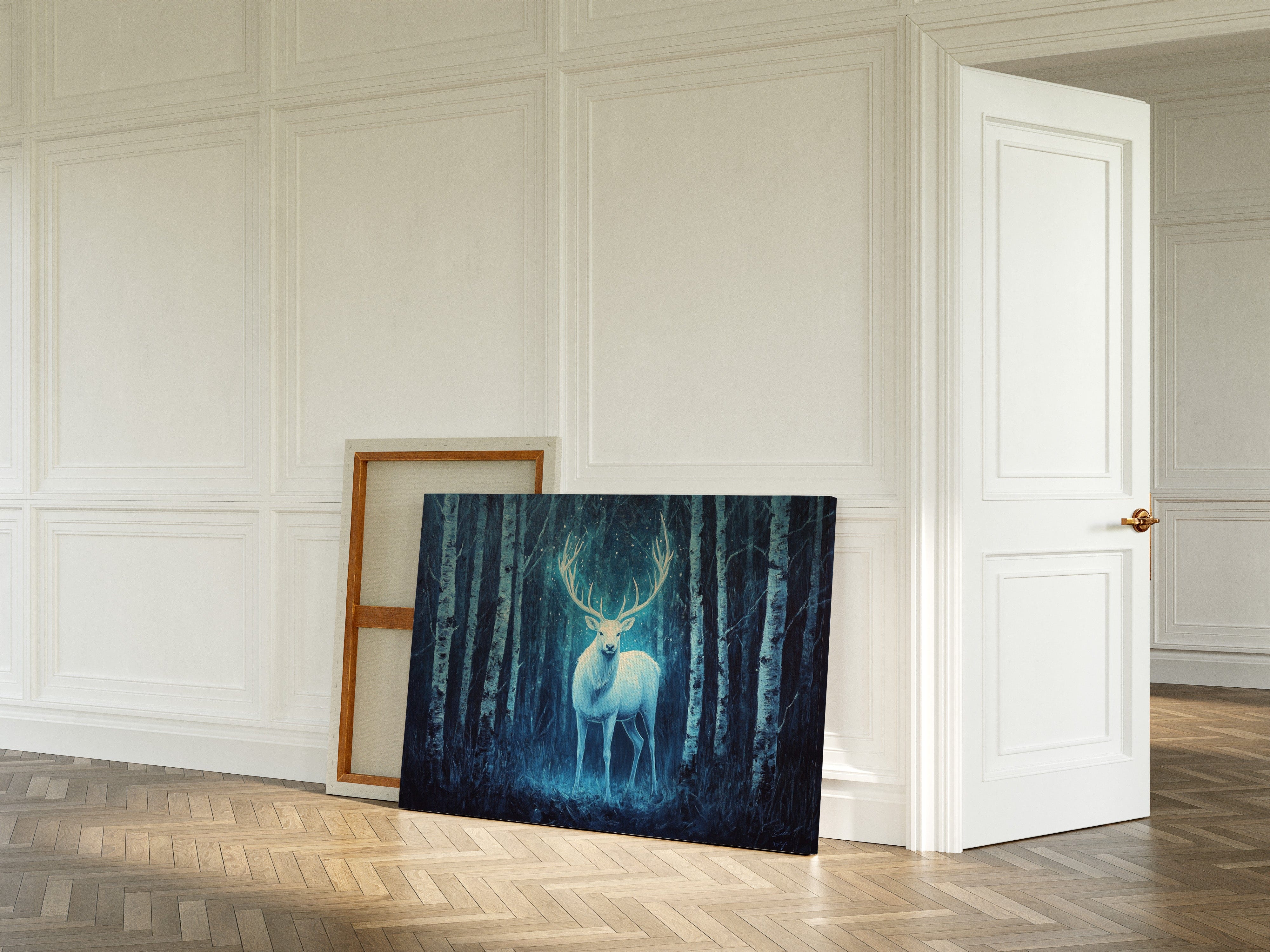 Moonlit Stag Among Birch Trees