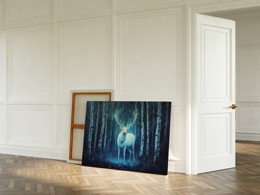 Moonlit Stag Among Birch Trees