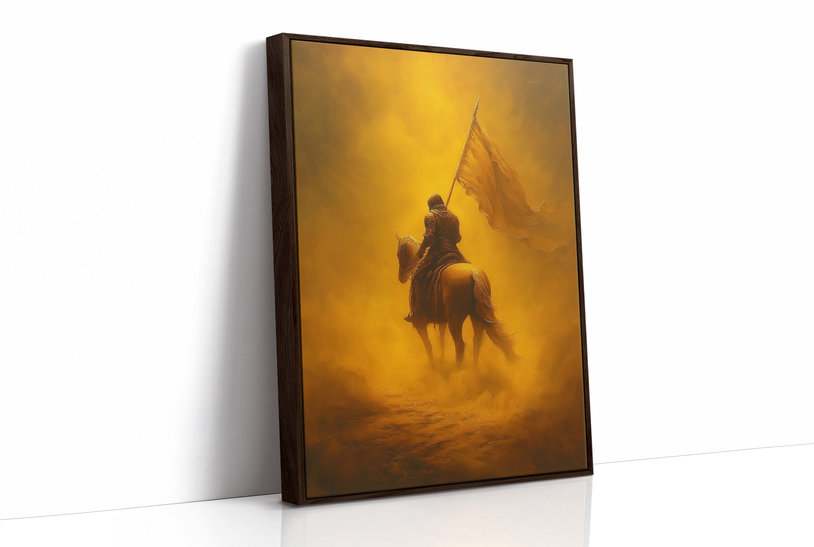 Golden Vanguard Through Amber Mist