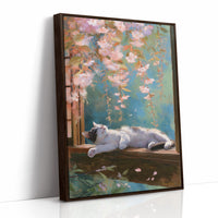 Cherry Blossoms Dance Above Sleeping Cat